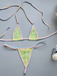 Women's Bikini Set Three-Piece Transparent Buckle Mini Suit Sexy Lingerie, Plunging Thong Design, Perfect Gift for Girlfriend