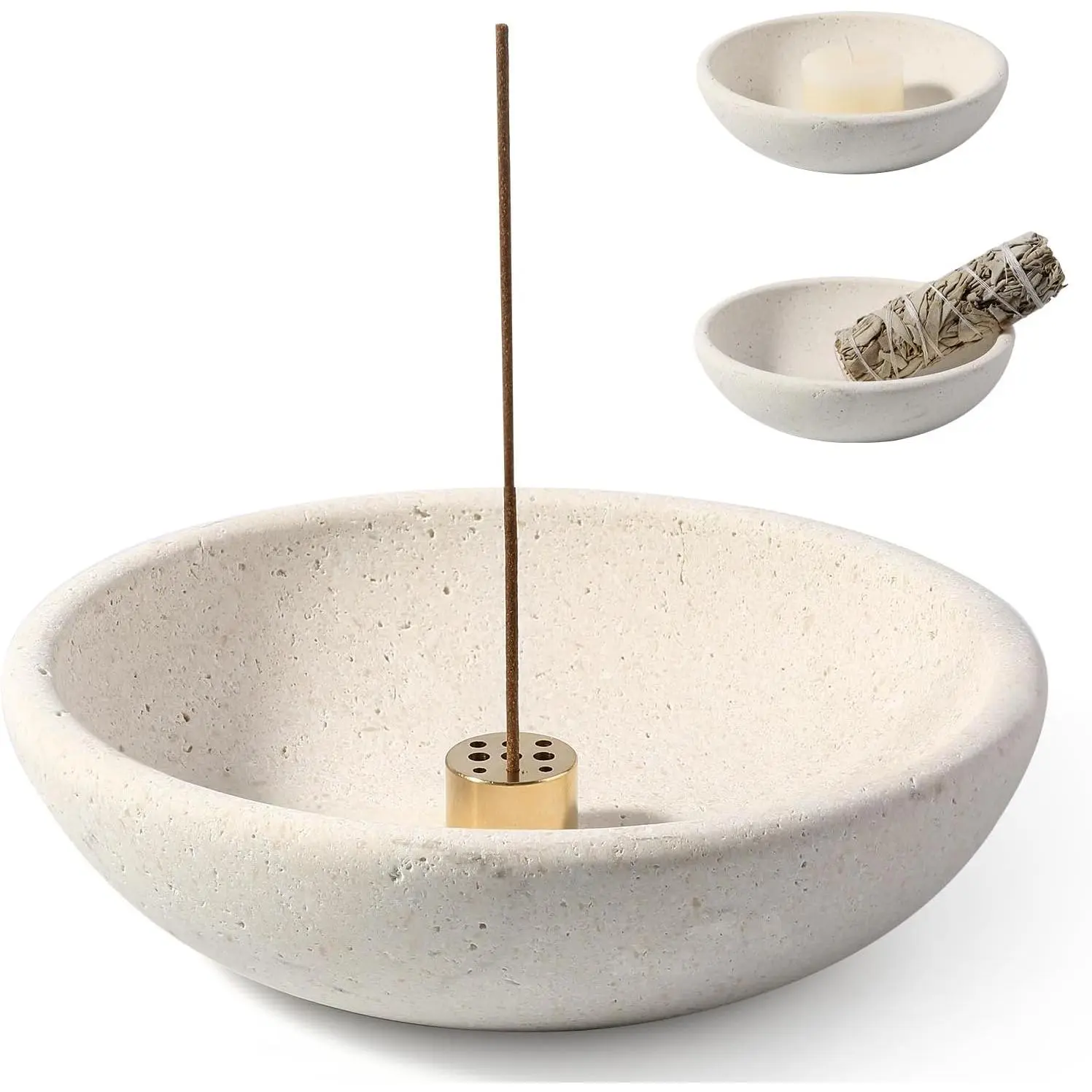 Natural Marble Incense Holder, Incense Holder for Sticks with 9 Holes, Handmade Incense Burner Ash Catcher for Meditation Yoga SPA, Balsam Fir/Palo Santo/Sage/Cone (Lymra Limestone)