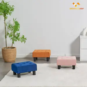 Small Foot Stool, Velvet Foot Stools with Legs, Stable Small Footstool for Living Room, Blue