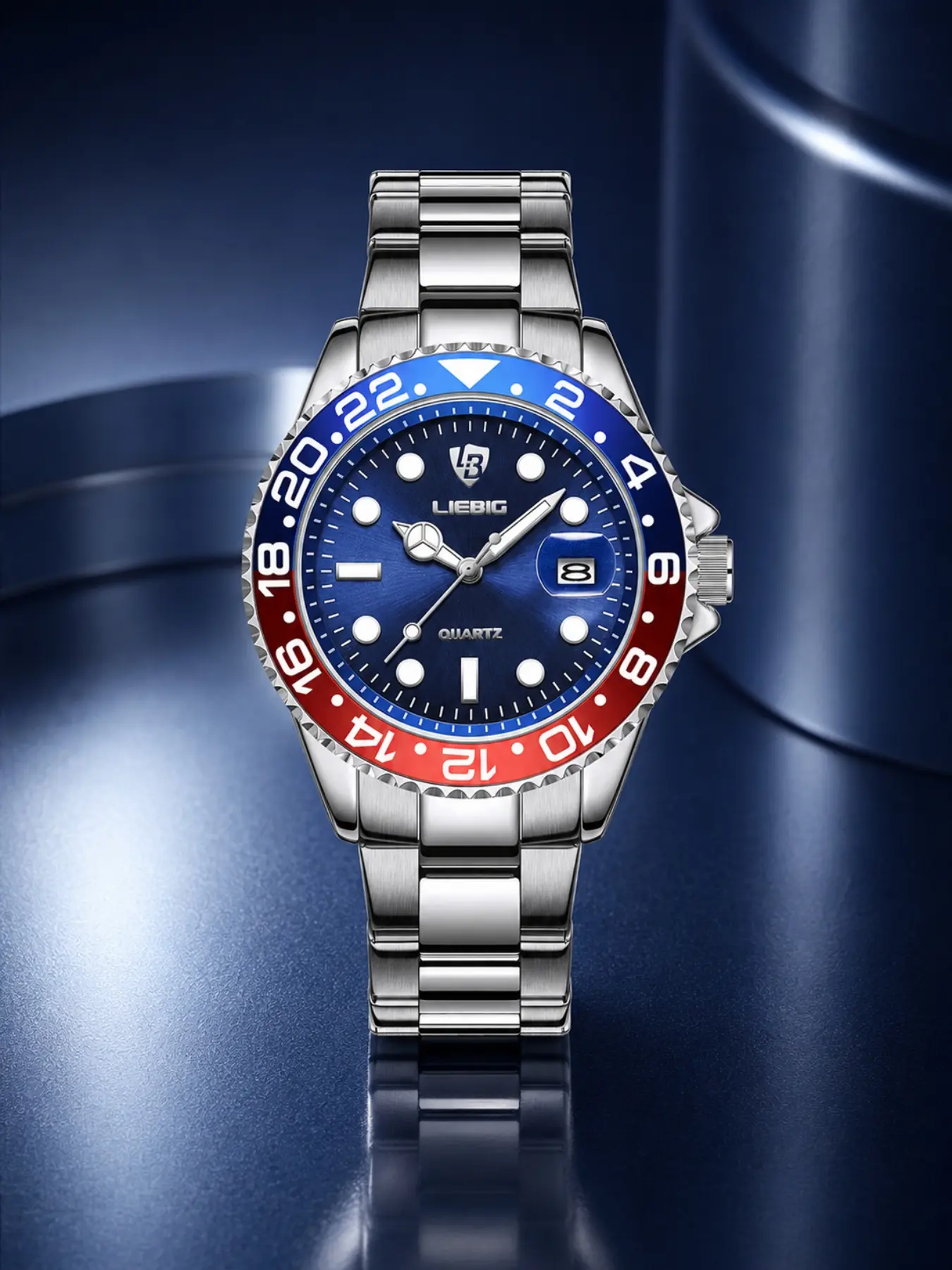Business Casual Men's Watch, Liebig Blue Quartz Watch, Steel Quartz Watch, Accurate Timekeeping, Single Calendar Display, Fashionable Design, All Seasons, Luminous Analog Watch, Analog Quartz Watches