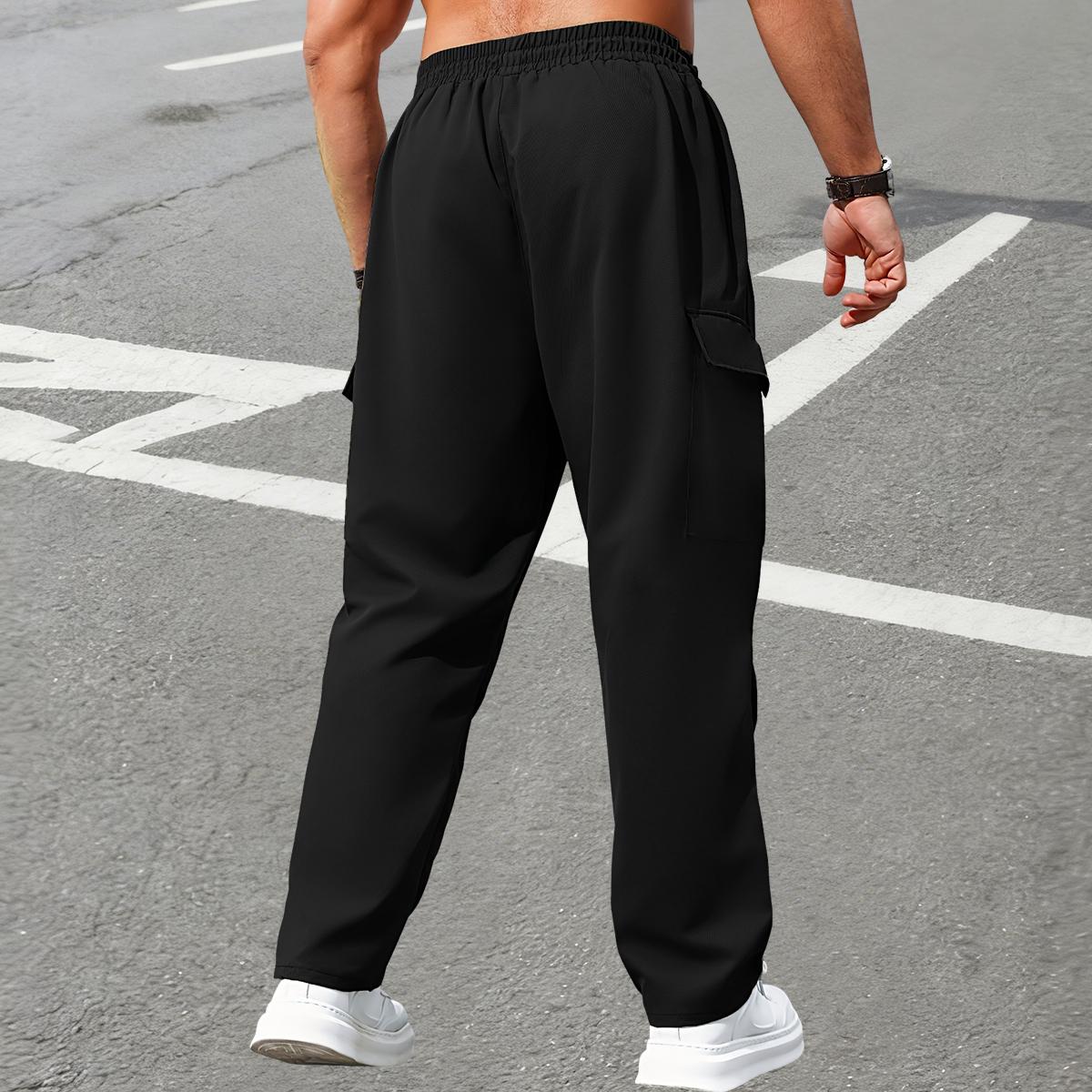 Men's Heavy Duty Pants with Multi Pocket Design Straight Leg Cargo Trousers, Adjustable Drawstring Waist, All Season Casual Outdoor & Workwear (Compatible for,, Travel) Solid Color. Menswear