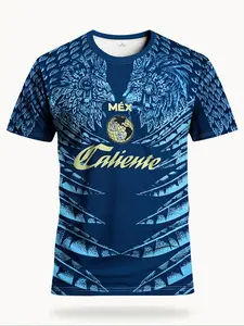 Men's Mexican Football Jersey & Youth Round Neck Comfortable Sports Top, Maya Civilization Aztec Pattern, Suitable for Team Games Training