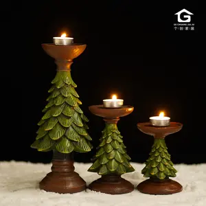 Christmas Tree Candle Holder Ornament European Style Christmas Home Living Room Desktop Christmas Decoration Resin Candle Holder