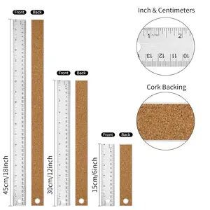 3pcs Metal Ruler with Cork Backing, 6+12+18 Inch, Durable Construction, good for Engineering Tools, Professional Design, Highquality Material, Architects And Engineers