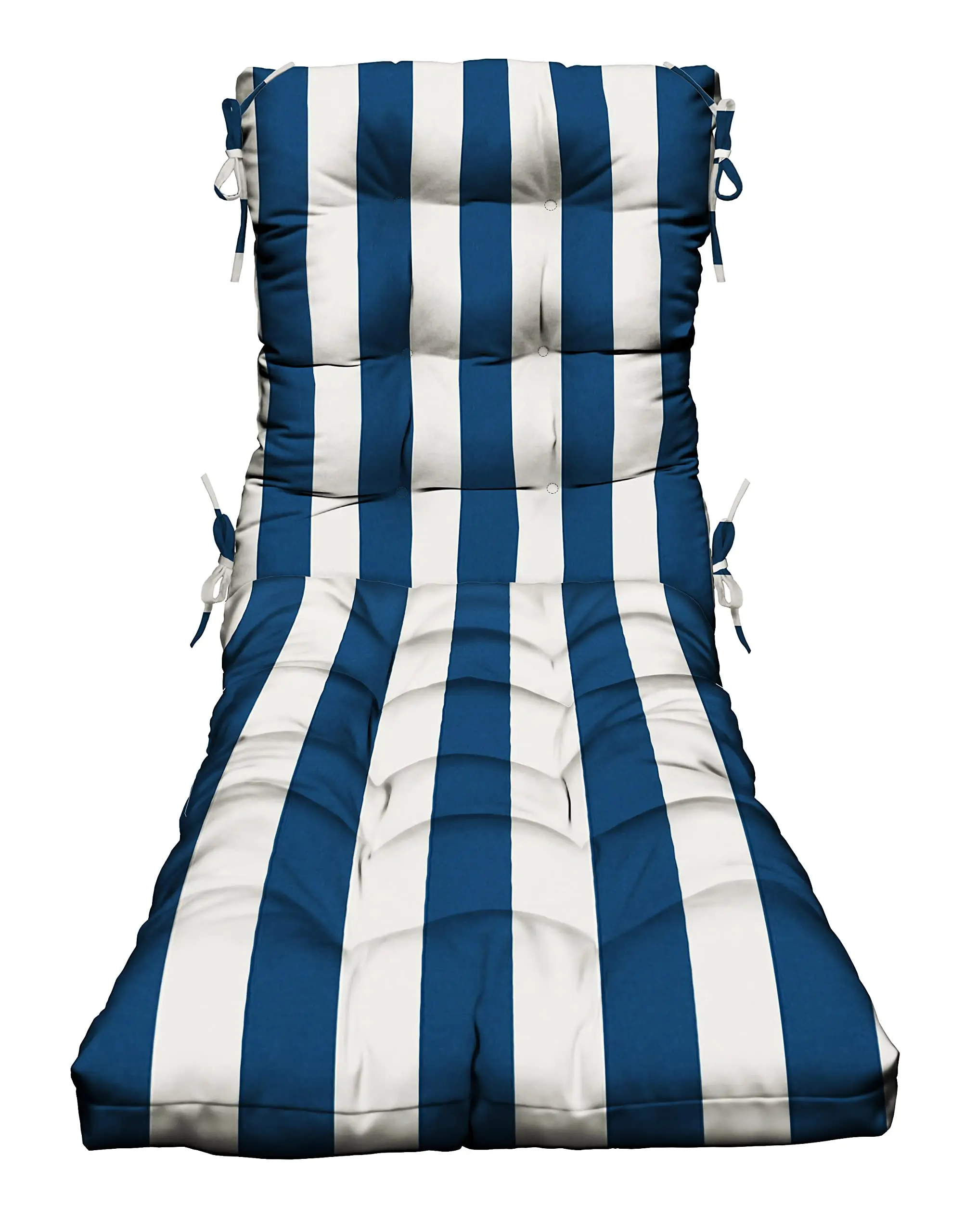 RSH Decor Tufted Chaise Lounge Cushion for Outdoor Patio Furniture, 72” x 22”, Water and Fade-Resistant, Veranda Blue & White Stripe