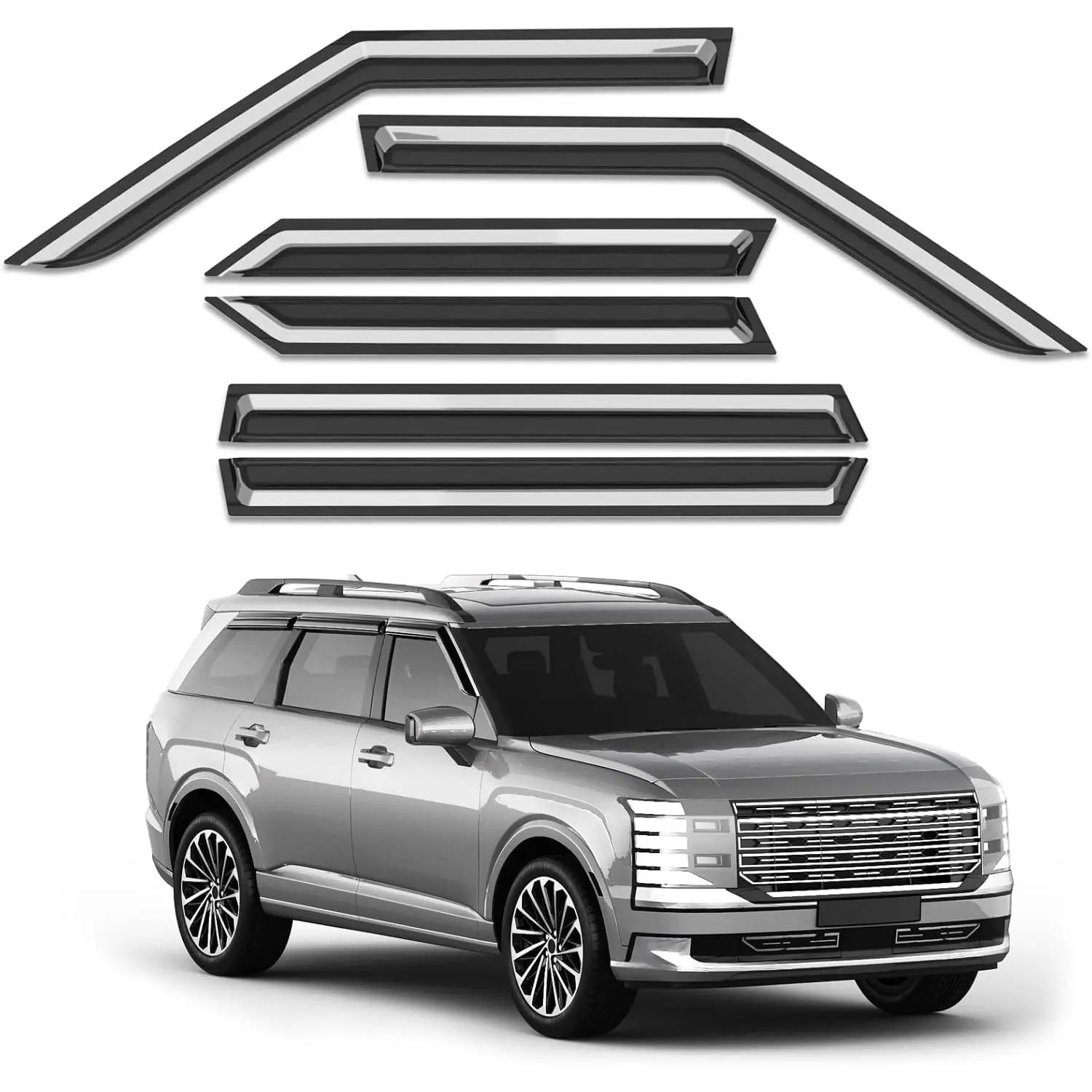 6pcs Tape-On Out-Channel Window Rain Guards for 2026 Hyundai Palisade, Premium Polycarbonate Vent Shades, Fade Resistant, Extra Thick Tape, Adhesion Promoter, DIY Install, Dark Smoke Sunvisor Side Window Deflectors & Visors, Ventilation Aid
