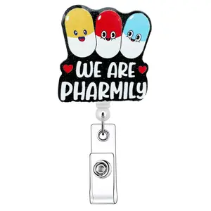 Funny Pharmacy Themed Badge Reel, 1 Count Acrylic ID Holder Reel, Identification Badges & Supplies for Nurses, Doctors, Students & Office Staff