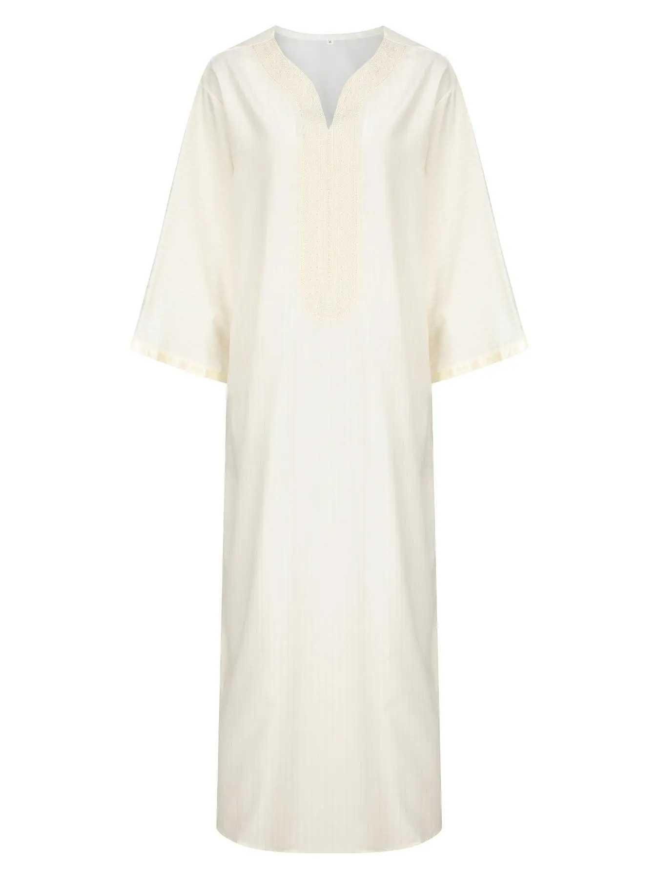 Men's Loose Fit Embroidering V Neck Kaftan, Casual Long Sleeve Arabic Clothing, Loose Fit Long Sleeve Arabic Clothing