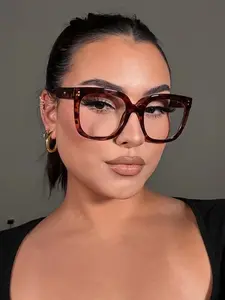 Women's Square Hollow Out Flat Lens Anti-Blue Light Glasses, Casual Style, Polycarbonate Frame, Suitable for Photography and Daily Wear