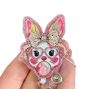Glitter My Badge Easter bunny badge reel for nurse and hospital workers. Serious Goose Badge clip Badge pull - Retractable swivel clip with a 360 rotation. Great gift for coworkers.