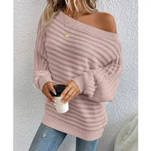 Women's Textured Asymmetrical Neck Sweater, Casual Long Sleeve Batwing Sleeve Jumper for Daily Outdoor Wear, Ladies Knit Top for All Seasons, Womenswear