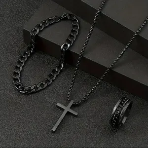 Fashionable New Universal Accessories Set: Bracelet, Ring, Cross Necklace 3-Piece Set
