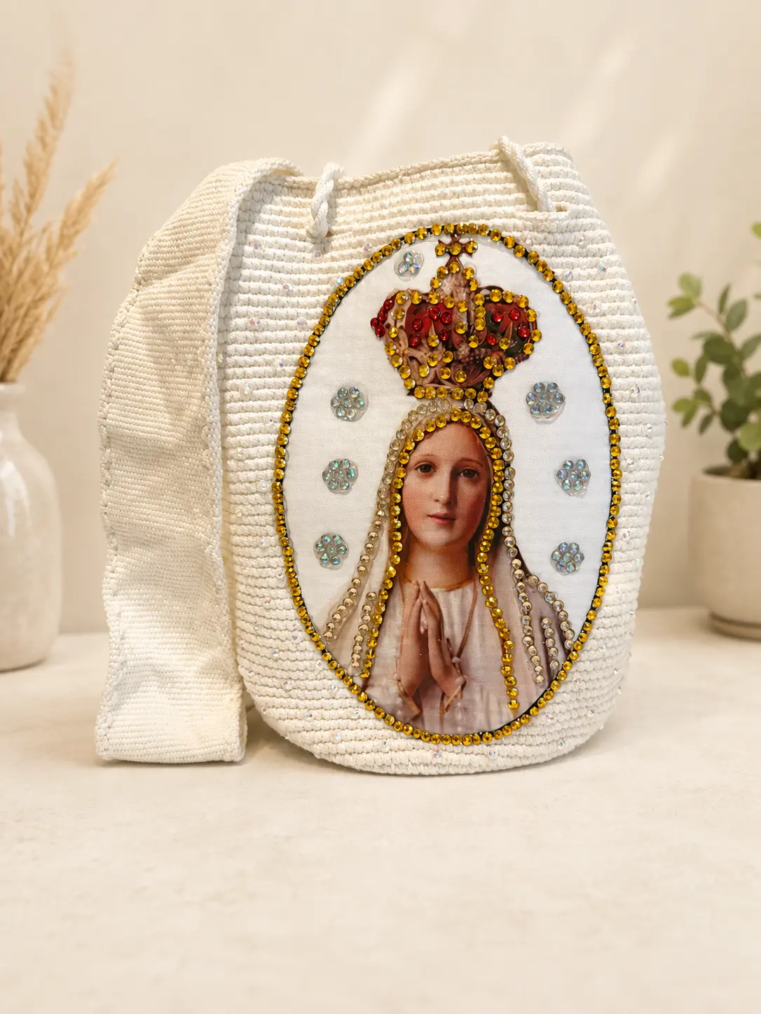 Wayuu Bag Virgin of Fatima Decorated Medium with Details Handmade