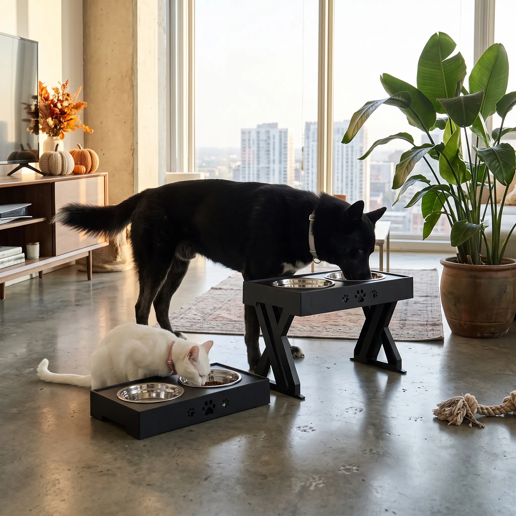 Adjustable Folding Pet Feeder — Elevated Double Bowl Stand