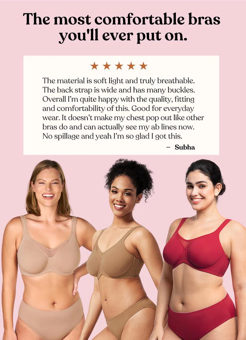 HSIA Cardi Comfort Bra Plus Size Underwire Non-padded Smoothing Wide Strap Full Coverage The Security-Blanket Bra for Big Busted Women Unlined Minimizer T-shirt Bra TikTokShopBlackFriday