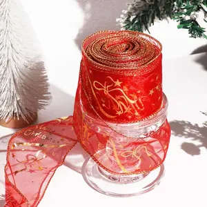 2pcs 78.74inch Hot-Stamped Christmas Ribbon with Festive Red Holiday Ribbon with Merry Christmas Print for Christmas Tree Decorations And Gifts