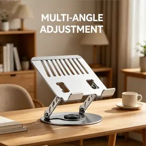 Aluminum Laptop Stand - 360° Rotatable, Adjustable Foldable 2-in-1 Multifunctional Hub for Gaming Laptops, Mobile Devices, Gray