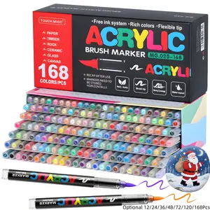 Acrylic Paint Markers Set, Automatic Ink Control Soft Brush Tip for Wood Rock Glass Canvas Stone Fabric Glass Metal Ceramic Canvas DIY Crafts Art Supplies, Acrylic Drawing Markers, Back to School,Halloween,Christmas Gift