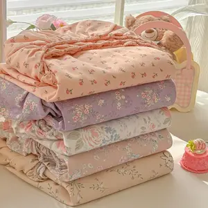 3pcs Old Coarse Cloth Printed Fitted Sheet Set, Bedsheet Sets, Mattress Protector, Thickened, Wear-Resistant, Durable, Includes Pillowcases, Bedding Sets