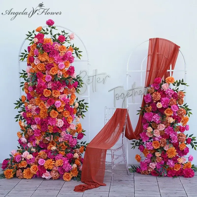 A8275 Hot Pink Orange Rose Arrangement Floral Wedding Home Backdrop KT Board Props