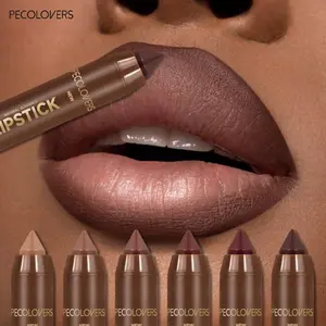 Matte Lip Liner lipstick, Makeup Lipliner Crayon Nib Design Lip Line Lip Balm Dual Use, Waterproof Rotary Design Brown Color Lipsticks