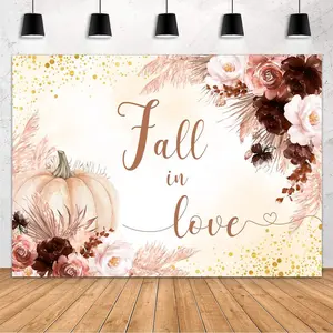 2D flat banner1pcFall in Love Backdrop Boho Bridal Shower Party Decorations Bohemia Pampas Decor Wedding Anniversary Party Supplies Photo Background Banner Dessert Table Photo Booth Studio seHeart Decorations Year's, Valentine'sIndoor/Outdoor Decoration