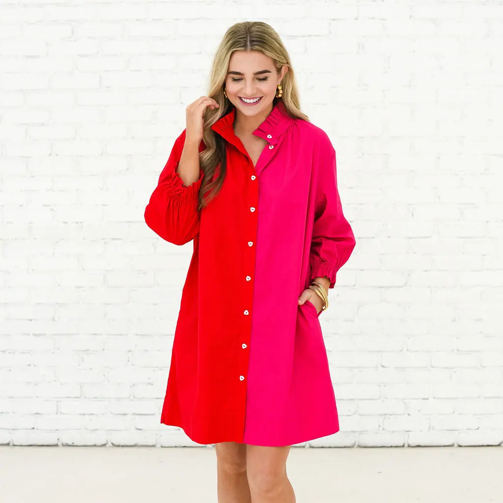 Kelsey Contrast Dress Red and Pink