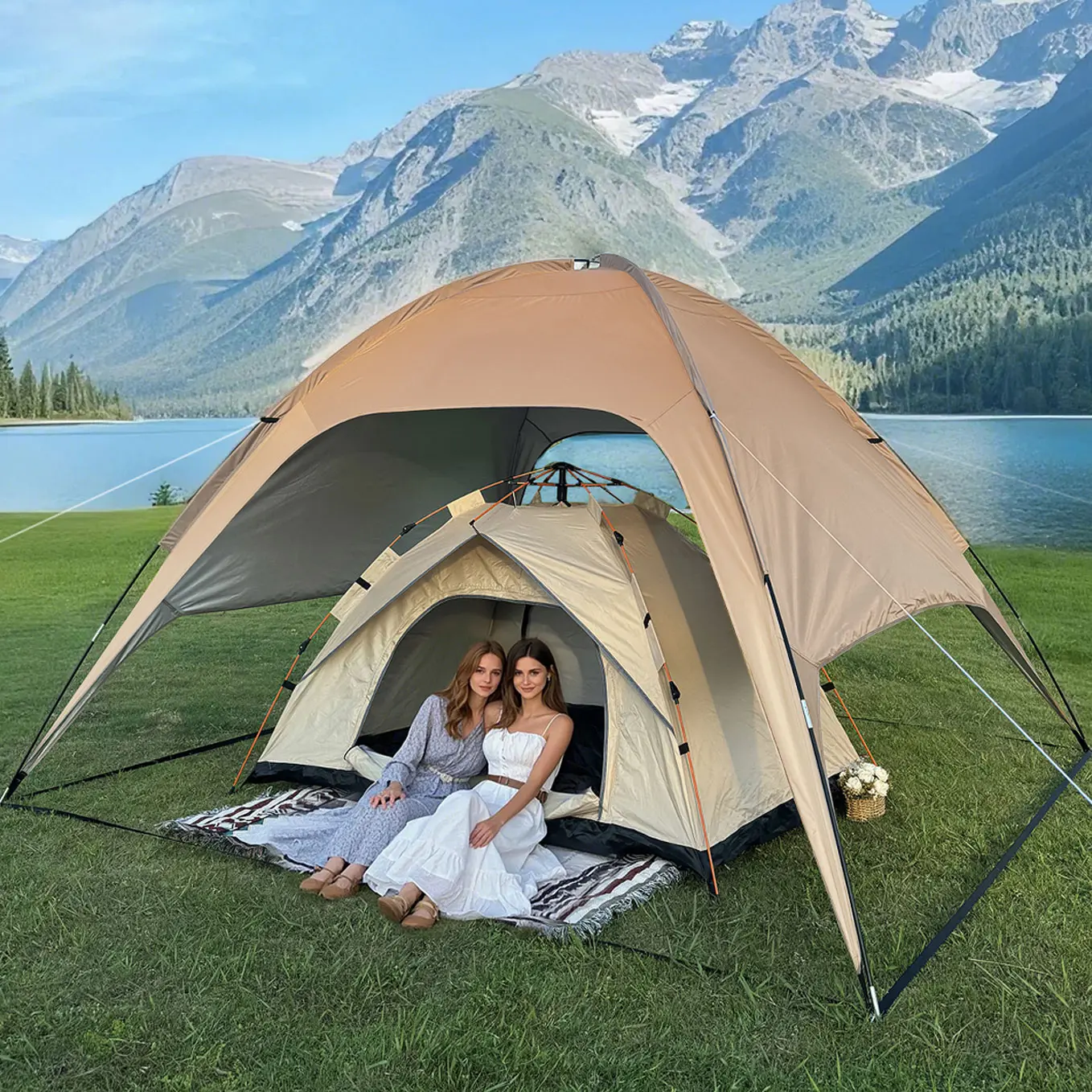 Folding Canopy Tent for 5-8 People, All-Season Portable Outdoor Shade Solution, Moisture-Proof and Windproof for Parties, Picnics, and Camping