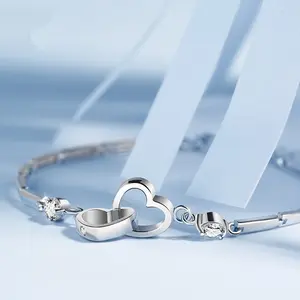 Sterling Silver Double Heart Bracelet with Cubic Zirconia Stones - 16+3 cm, Durable & Stylish Accessory for Adults