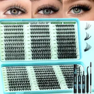 600 Pcs Wispy Lash Clusters Kit, D Curl Lashes Clusters Natural Look 9-16mm Individual Super Thin Band DIY Cluster Eyelash Extensions Kit with Bond Seal Tweezers Brush (30D 40D 50D Mix)