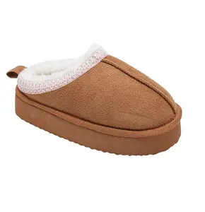 Kensie Girl’s Slippers - Cozy House Slippers for Kids with Fuzzy Faux Shearling Upper and Platform Sole, Cognac, 2-3