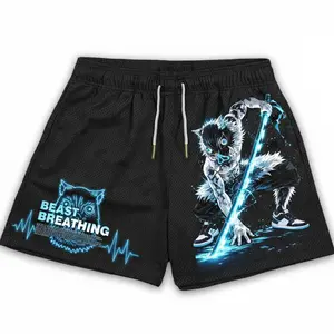Demon Slayer Inosuke Beast Breathing Gym Shorts Men's Full Print Mesh Shorts With Four Pockets Valentine's Day Gift Couple