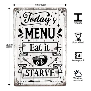 Vintage Metal Tin Sign - 'Today's Menu Eat It or Starve' - Perfect for Kitchen, Dining Room & Farmhouse Decor, Wall Hanging, English, Holiday Gift Idea