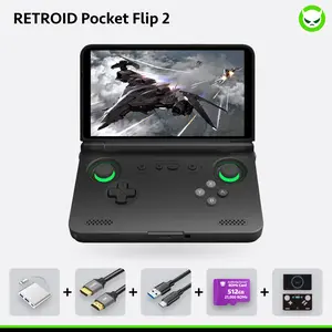 Retroid Pocket Flip 2【Pre-configured】Handheld Console SD865【Buy 1 Get 1 Multi-port Adapter+1 8K Projection Cable+1 Type-C Cable+1 ROMs Card】Android 13 Adreno 650 8GB LPDDR4x 5.5-inch AMOLED 1080P Active-cooling 5000mAh WiFi Ready to Play Gift Package