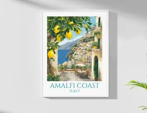 Amalfi Coast Poster, Amalfi Coast Art, Italy Travel Poster Art, Amalfi Travel Gift, Italian Home Decor No Frame