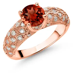 Gemstone Birthstone and Moissanite Engagement Ring For Women | 18K Rose Gold Plated Silver | Round 7MM | Wedding Anniversary Promise Ring