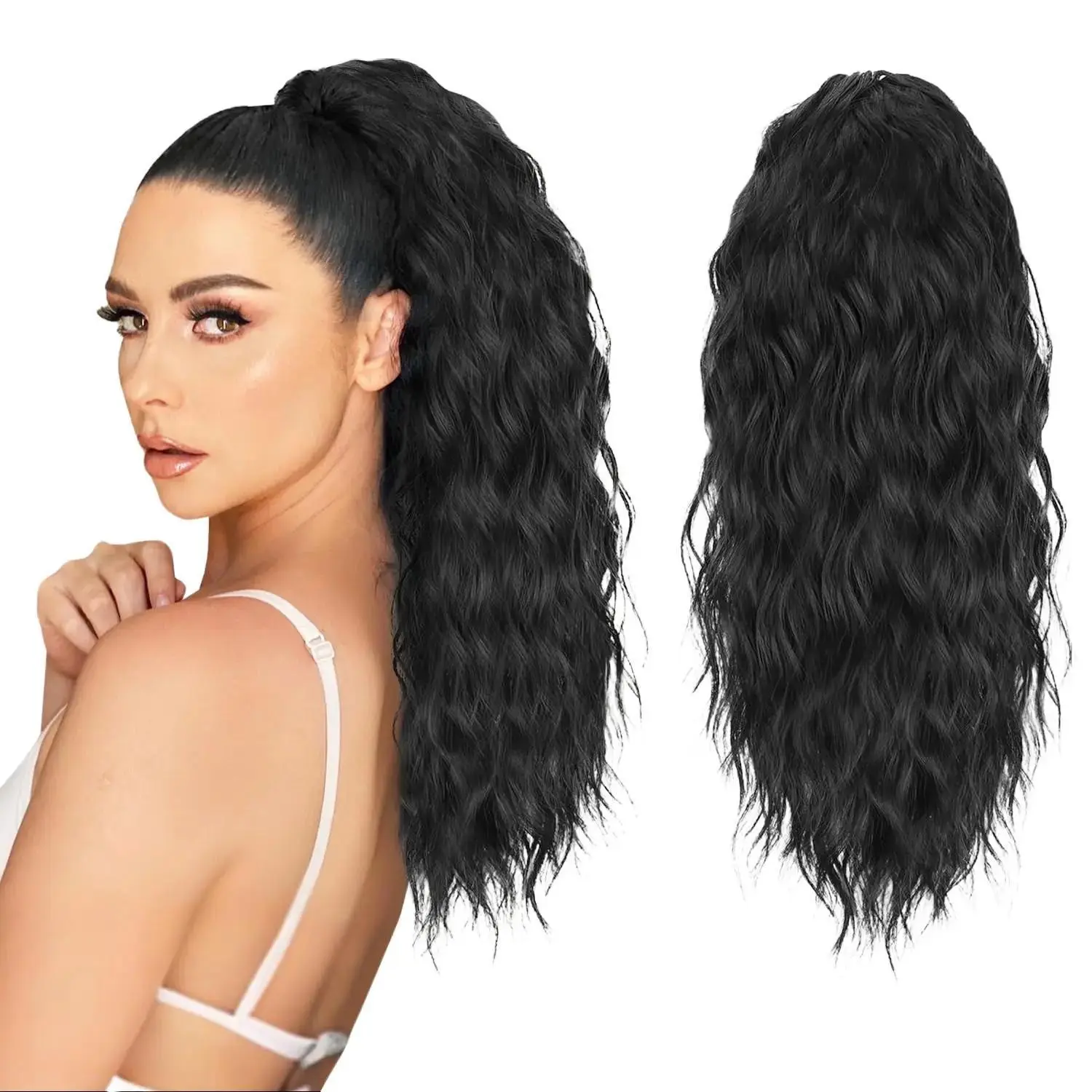 AISI HAIR 20in Heat Resistant Claw Clip Ponytail Extension for Women, Soft Wavy Synthetic Hairpiece, Daily Wear Body Wave Ponytail Wig, Wavy Hairpieces