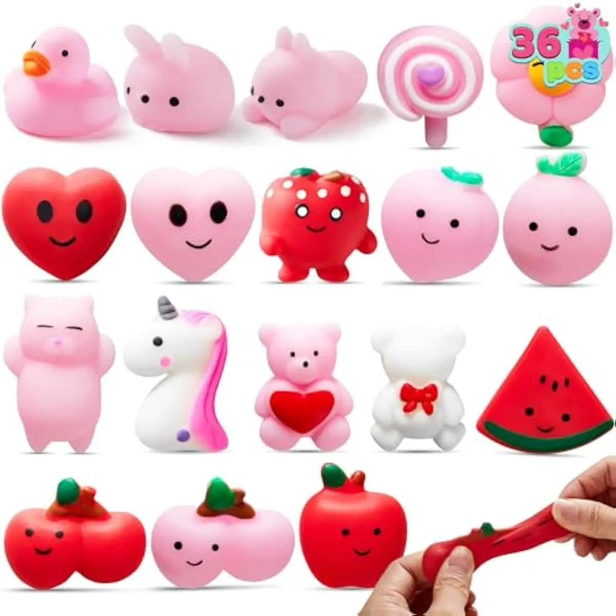 36 Packs Valentines Day Mochi Squishy Toys, Stress Relief Fidget Toy, Cute Miniature Novelty Squeeze Toys for Kids Valentine's Party Favors, School Classroom Gift Exchange and Goody Bag Filler