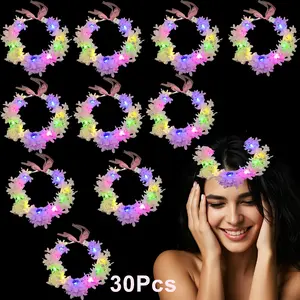 A set of 30 white lilac flower garlands, sparkling party supplies, shining in the dark, suitable for holiday parties, carnivals, concerts, weddings, holiday celebrations, birthday parties, etc