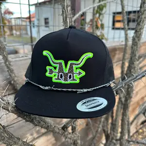 Marfa Hat Company - Black Bull's Head Hat with Arrow Design, Adjustable Bracelet, and Logo Detail