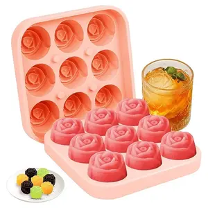 Grid Ice Cube Trays, Rose Diamond Shape Ice, Reusable Silicone Ice Cube Tray, with Removable Lids, Home Bar Accessories