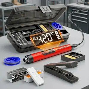 LCD Portable USB Soldering Iron Gun with Adjustable Temperature Control for Electronics Repair DIY Projects Includes Storage Box and Corded Power Supply