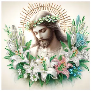 Jesus & Lily Pattern DIY Diamond Painting Kits Arts Colorful Painting Kit without Frame, 5D Special Shape Crystal Artificial Diamond Mosaic Handicraft for Beginners