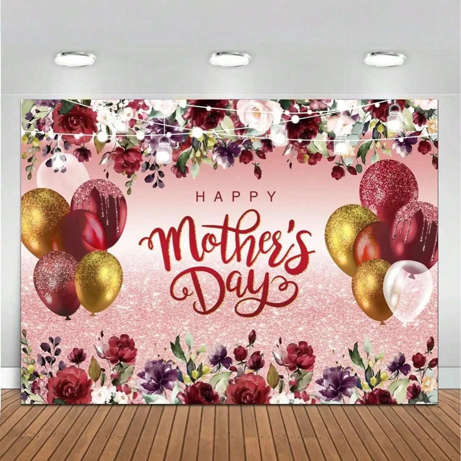 Mother's Day Background Banner, Party Decorations Banners, 70.86x43.30 Inches Floral Flower Balloon Party Backdrop, Happy Mother's Day Decoration, Festive Wall Decor