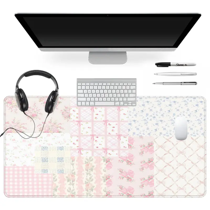 Extra Large Floral Pink Checkered Mouse Pad Vintage Style Gaming Mouse Pad 35x16 Inch Computer Keyboard Mousepad Suitable for Families, Offices and Schools. Perfect Gift for Family Members and Friends Mouse Pads for Desk