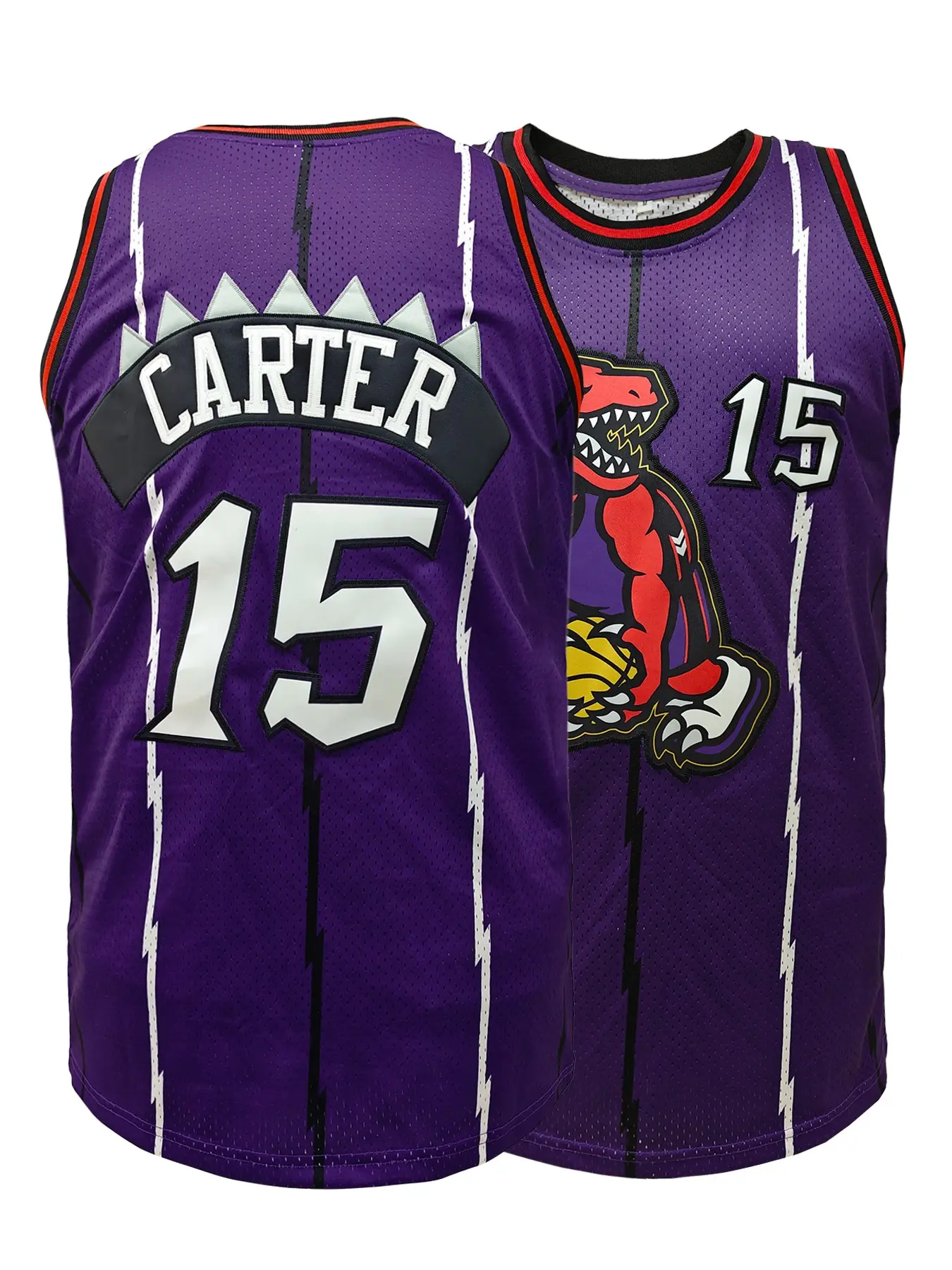 Men's Summer Purple Sports Style Vest Top Sleeveless Basketball Top Breathable Athletic Top Embroidered Number 15 Dinosaur Stylish Jersey Sports Workout Top Athletic Active Tops
