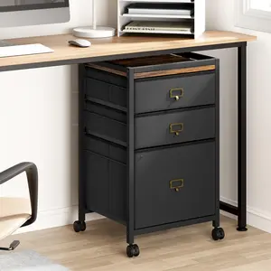 【GARVEE】File Cabinet With 3 Drawer, Mobile Filing Cabinet for Home Office Fits Letter Size or A4, Fabric Vertical File Cabinet On Wheels, Home Office Small Under Desk Storage Cabinet