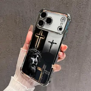 Four Corner Airbag Anti-Collision Electroplated Phone Case for iPhone 17 Pro Max 16 15 Plus Air 14 13 12 11 E Divine Sacrifice Faith Pattern Protection Smartphone Cover Cellphone Protective Shockproof Casing