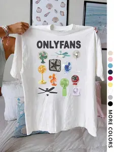 Women's Letter & Fan Print Round Neck Graphic Tee, Casual Fashion Short Sleeve T-shirt for Summer, Ladies Clothes for Daily Wear, Casual Comfy Tee