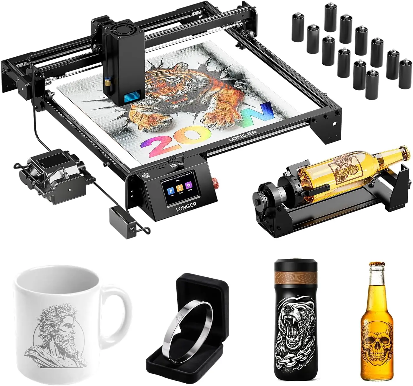Longer RAY5 20W Laser Engraver, Wood/Leather/Acrylic Engraving Cutting Machine, DIY Desktop Laser Cutter with Safety Protection, Air Assist & 3 in 1 Roller